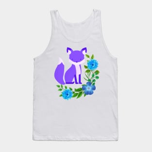 Purple fox with blue flowers Tank Top